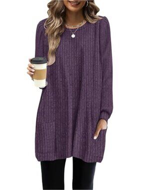 Long Sleeve Tunic Sweater Dress with Pockets for Women